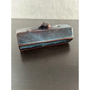 Studio Pottery Butter Trinket Dish Blue Brown Glaze Signed Artisan Clement